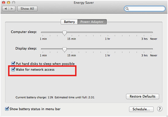 mac 10.13.5 wake for network access