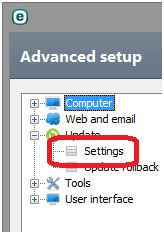advanced setup, update, settings