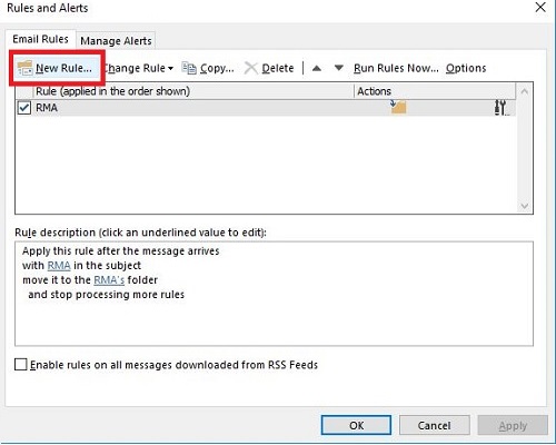 create rules in outlook 2016