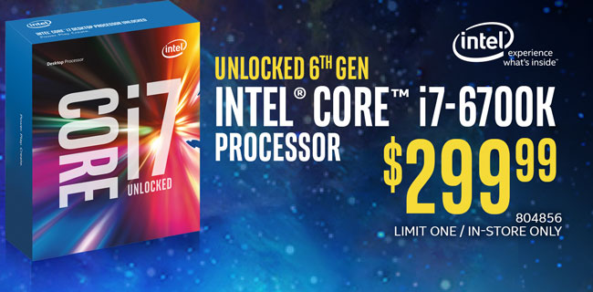 Unlocked 6th Gen Intel Core i7-6700K Processor - $299.99
