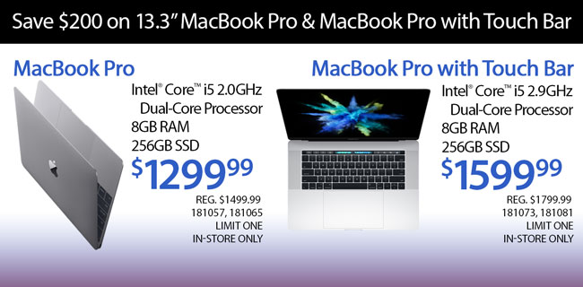 Save $200 on select MacBook Pro and MacBook Pro with Touch Bar