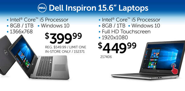 Two Dell 15.6-inch Core i5 Laptops - $399.99 and $449.99 